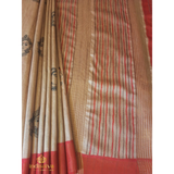 Beige and Orange Semi Tussar Silk saree