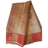 Beige and Orange Semi Tussar Silk saree
