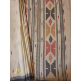White Jamdani Saree with Multicolor Woven Pallu