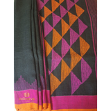 Black Linen Saree with temple butti motifs