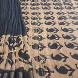 Blue Linen Hand block Saree